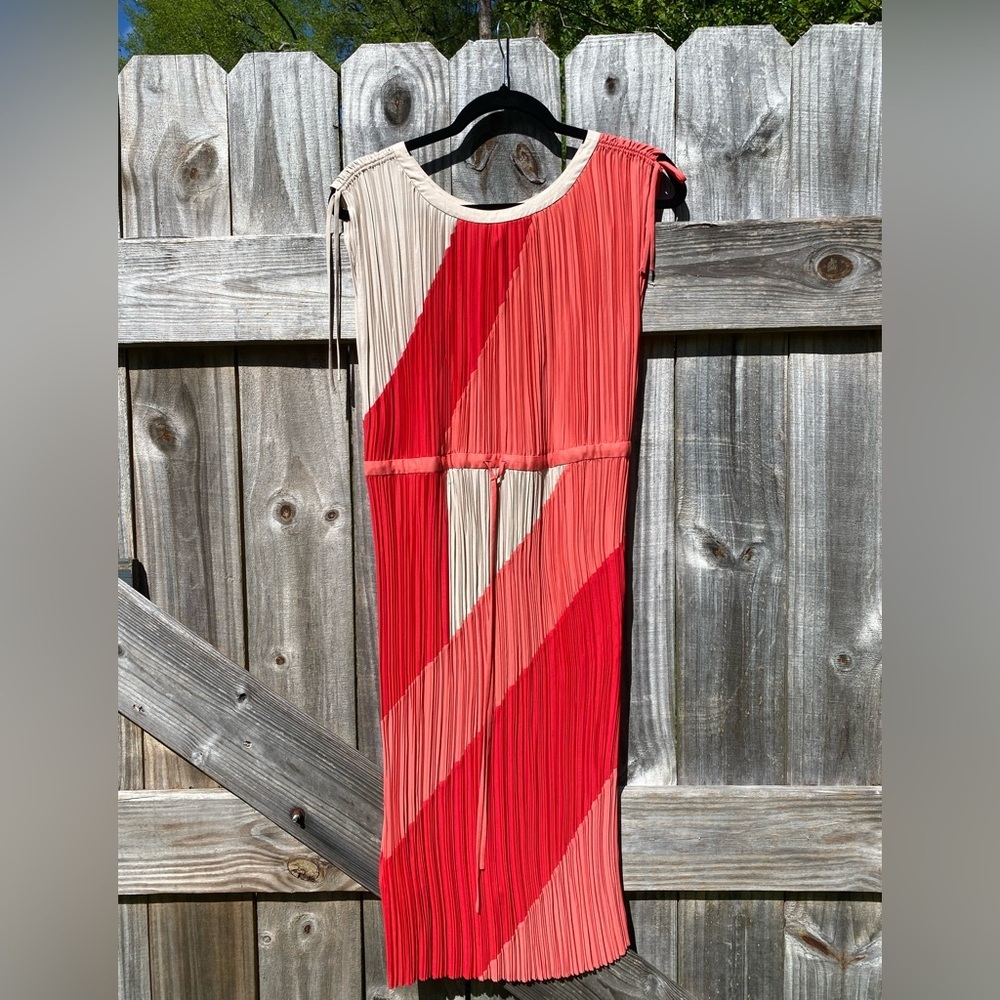 BCBG Max Azaria Elegant Res, Orange, and Cream Pleated Dress Sz S